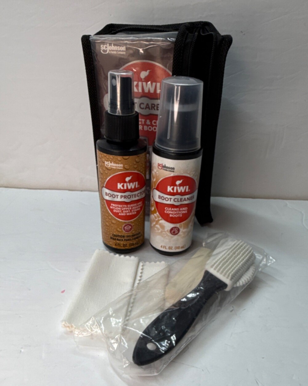 Kiwi Boot Care Kit with Protector, Cleaner, Brush & Cloth